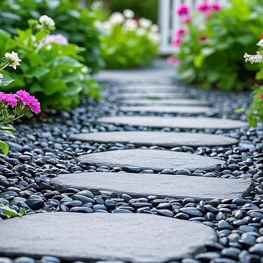 GreenVibe Pebbles for Indoor Plants, 5lbs Black Pebbles 0.5-1.2 Inch Decorative River Rocks for Planters, High Polished Stones for Vase Filler Fish Tank Landscaping Garden