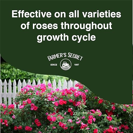Farmer's Secret Rose Booster Fertilizer (32oz) - Super Concentrated - Formulated for All Types of Roses Throughout The Life Cycle - Encourages Healthy Growth and Vibrant Blooms