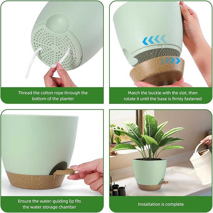 Hylitong Plant Pots 8/7.5/7/6.5/6 Inch Self Watering Pots,5 Pack Planters with Drainage Holes and Saucers,Plastic Flower Pots,Nursery Planters for Indoor Outdoor Plants (Green)