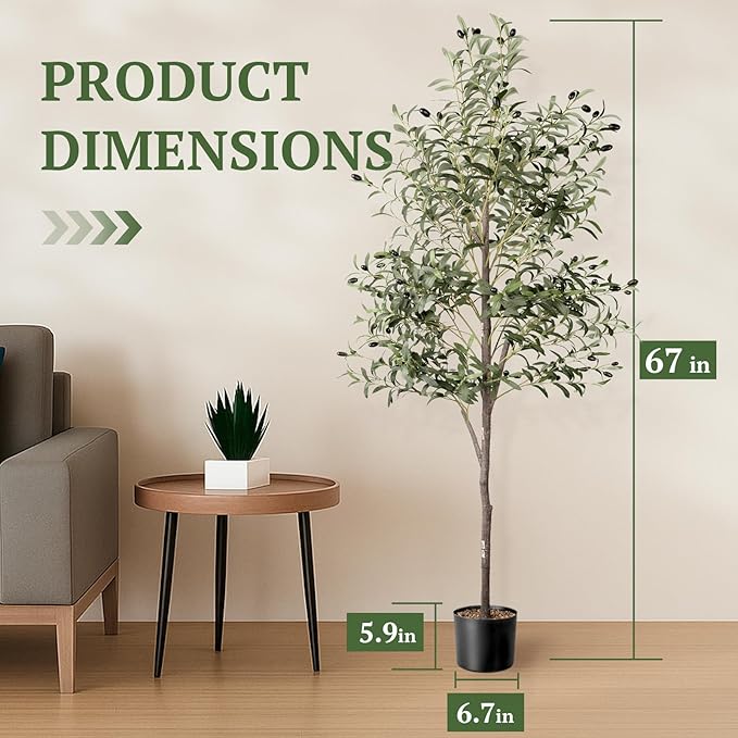 Artificial Olive Tree in Pot, 5.5 FT Tall Faux Olive Tree for Home Indoor Decor, Large Floor Plant with Textured Leaves Fruits, Realistic Wood-Grain Trunk, Fake Plant for Living Room Bedroom Office