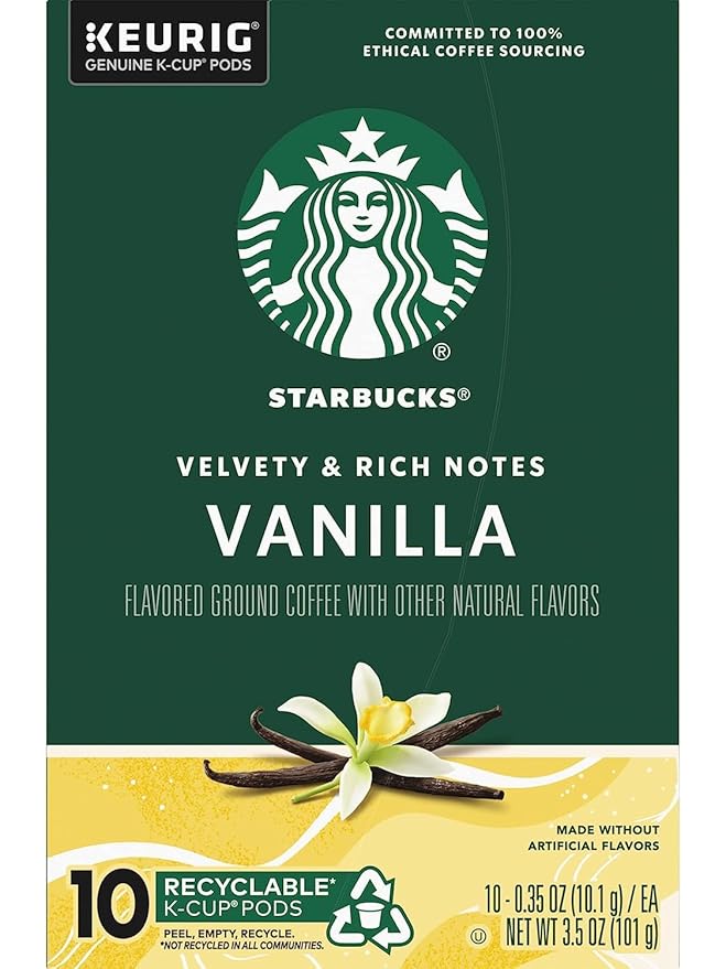 Starbucks Flavored Coffee K-Cup Pods, Vanilla Flavored Coffee, Made without Artificial Flavors, Keurig Genuine K-Cup Pods, 10 CT K-Cups/Box (Pack of 4 Boxes)