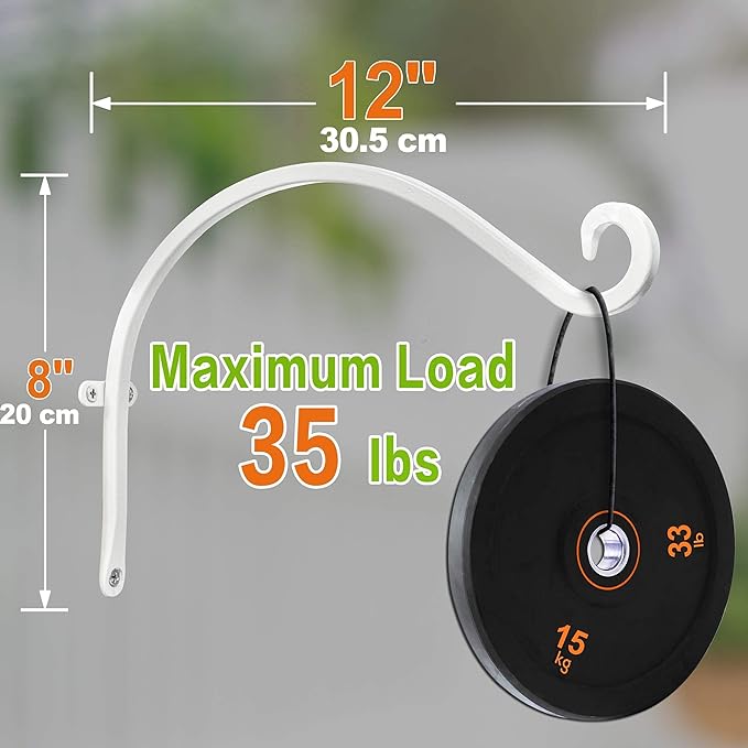 Qiang Ni Bird Feeder Hanger: 12-Inch Wall-Mounted Plant Bracket Outdoor - 4 Pieces White Plant Hooks for Hanging Flower Baskets