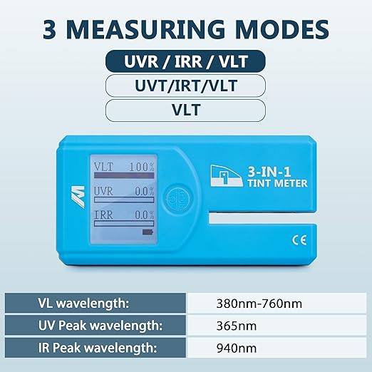 Mxmoonfree Tint Meter, Digital Window Tint Meter, 3-in-1 Solar Film Transmission Meter, UV IR Rejection Meter Spectrum Tester ONLY for Roll Down Windows