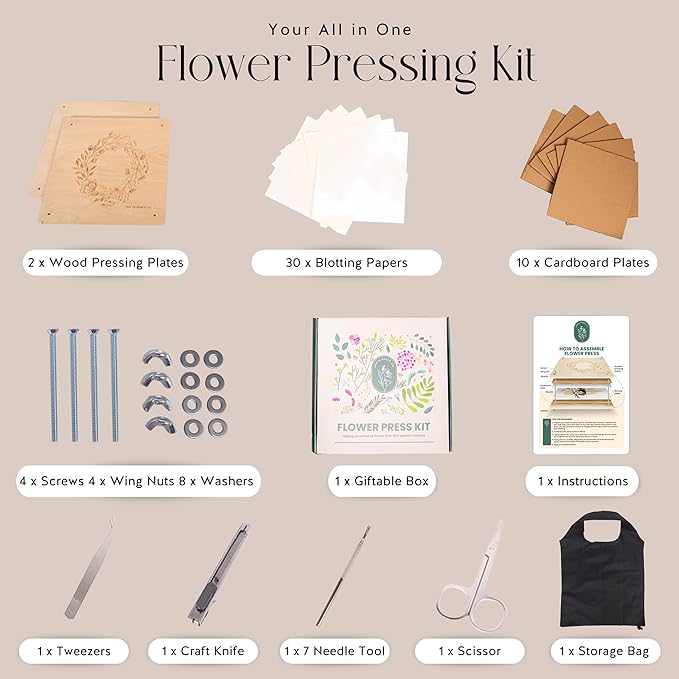 Extra Large Flower Press Kit | 11"x11" 10 Layers Wooden Pressing Boards, Tools & Bag | Crafting Kits for Adults & Kids | DIY Pressed Flower Plant Preservation Kit | Bouquet Preservation | Great Gift