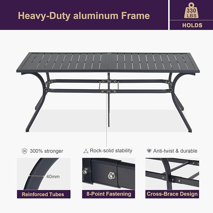 PURPLE LEAF Outdoor Dining Set for 8 with Storage Box Aluminum Patio Table and Folding Chairs Modern Patio Furniture Dining Table Set ldeal for Deck Under Pergola Poolside Outdoor Kitchen, Grey