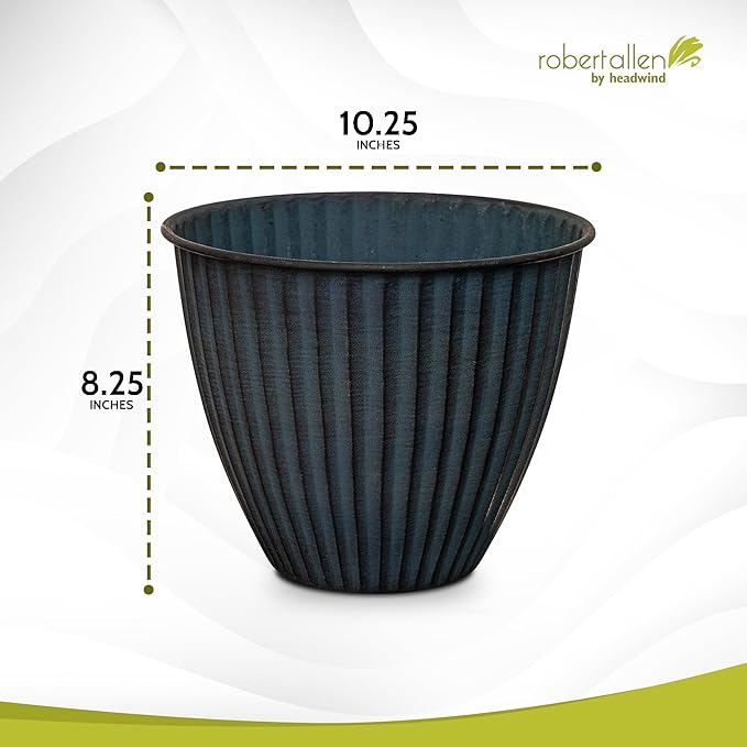 Headwind Monroe Natural Ironstone Collection - 10 Inch Ocean Blue Plant Pot – for Succulent Pots, Flower Pot, Planters for Indoor Plants & Outdoor Planter Pots for Plants by Robert Allen