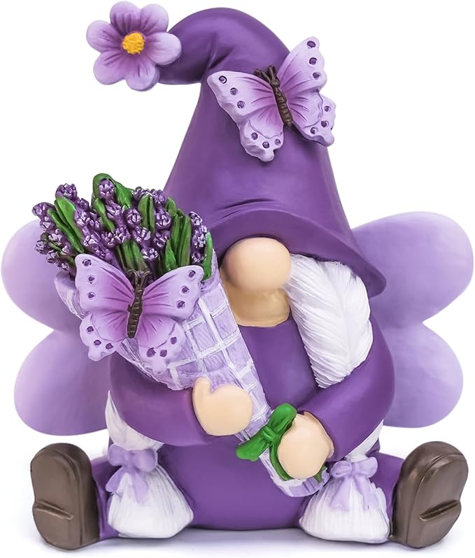 Spring Decor Lavender Gnomes, Fairy Garden Gnomes Resin Figurines Purple Home Decor Indoor Outdoor Spring Decorations, Lavender Gifts for Women