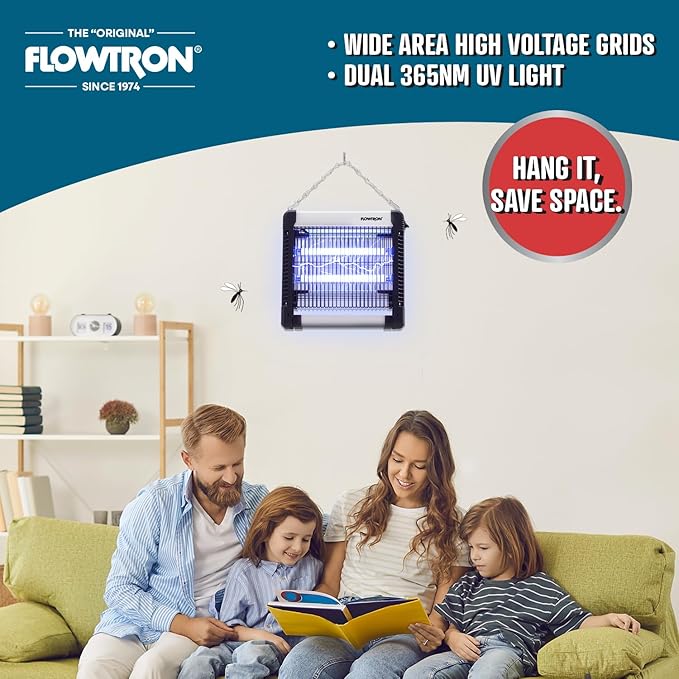 Flowtron Indoor Bug Zapper: 3000V Electric Insect Killer & Mosquito Trap - 300 Sq Ft Coverage - 12W Dual UV Light Fly Zapper for Kitchen, Bedroom, RV & Restaurant - Safe Gnat & Moth Killer