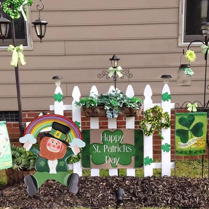 hogardeck St Patricks Day Decorations Outdoor, Leprechaun Rainbow Decorative Garden Stakes for St Patricks Day Decor, Luck Yard Sign Saint Patricks Day Decorations for Home Outside Backyard Porch Lawn