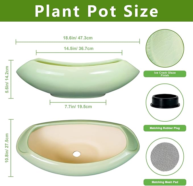 Teagas Ceramic Bonsai Pots - Large Succulent Planter 18 Inch Plant Pot Indoor Succulent Pot with Drainage Hole Outdoor Planter Bonsai Tree Pot for House Home Garden Decor Green