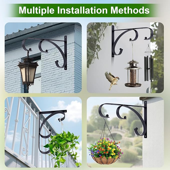 gajavo Plant Hangers Outdoor Indoor, 10 Inch Hanging Plant Brackets 2/4 Pack, Decorative Iron Plant Hooks for Hanging Plants, Bird Feeders, Wind Chimes, Flower Baskets (2Pack)