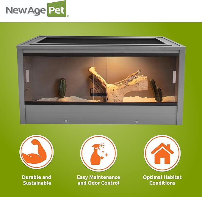 New Age Pet ECOFLEX 36" Wide Medium Reptile Habitat, Mojave Lounge for Snakes, Tortoises & Lizards in Maple, Black & Grey, Easy Assembly, Sliding Glass Doors & Mesh Top