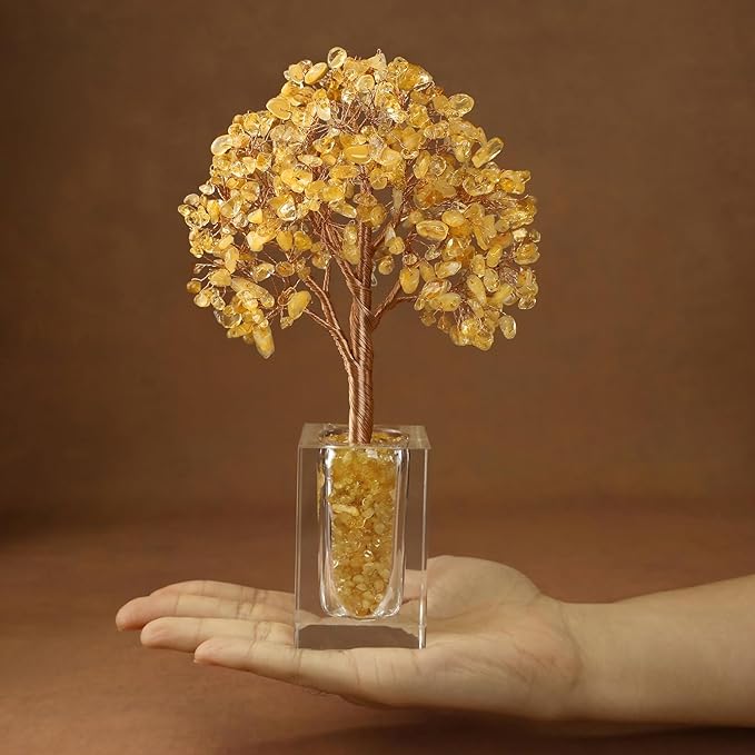 Magic and Miracles Citrine Crystal Money Bonsai Tree, Christmas Birthday Anniversary Housewarming Gifts, Yoga Wish Meditation Gemstone Tree, New Home Office Desk Decor Fengshui Plant