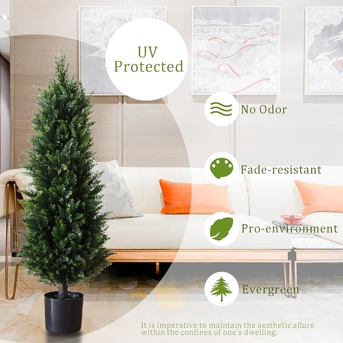 46 Inch Set of Two，Artificial Cedar Topiary Tree, for Indoor & Outdoor Decoration, UV Protection Potted Shrubs for Front Door, Beautiful and Lifelike Tree (46 Inch)