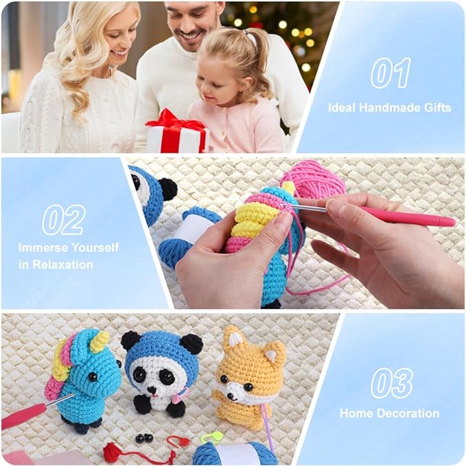 Panda Amigurumi Crochet Kit for Beginners - Classic Black & White Animal DIY Starter Pack with Detailed Video Tutorials | Premium Tube Yarn & Pre-Started Loop | Cute Handmade Gift for All Ages