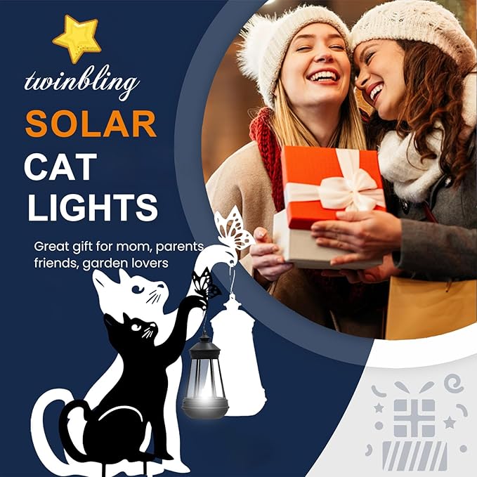 Black Cat Yard Decorations Outdoor - Solar Lights Outdoor Garden Decor Stake with Butterfly Decorative Metal Housewarming Ornament for Pathway Lawn Patio – Unique Gift for Woman Mom Grandma