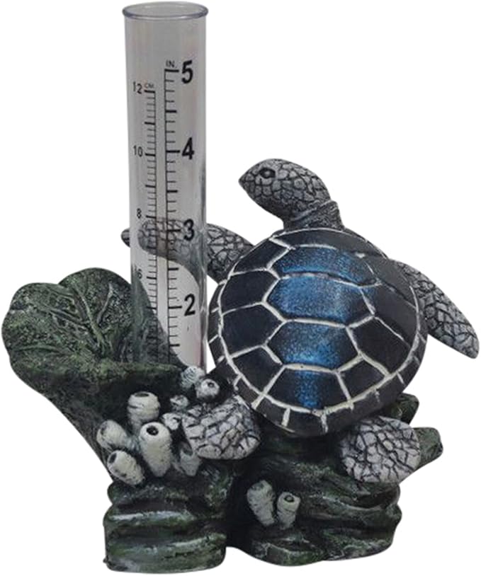 The Crabby Nook Small Rain Gauge Outdoor Garden Decor Guage for Deck or Yard Rain Water Catcher Gages Outdoors (Sea Turtle)
