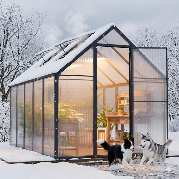 8x6x6 FT Greenhouse for Outdoors, Easy Assembly Large Thicker Aluminum Polycarbonate Greenhouse with Vent Windows, Swing Door, Walk-in Greenhouse for Sunroom, Patio, Backyard