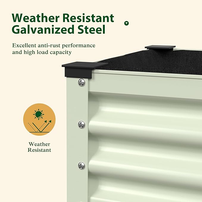 48" W x 24" D x 34" H Galvanized Raised Garden Bed with Lockable Wheels, Raised Garden Beds Outdoor with Drainage Gaps & Shelf, Planter Boxes Outdoor for Backyard, Patio, Balcony, Beige