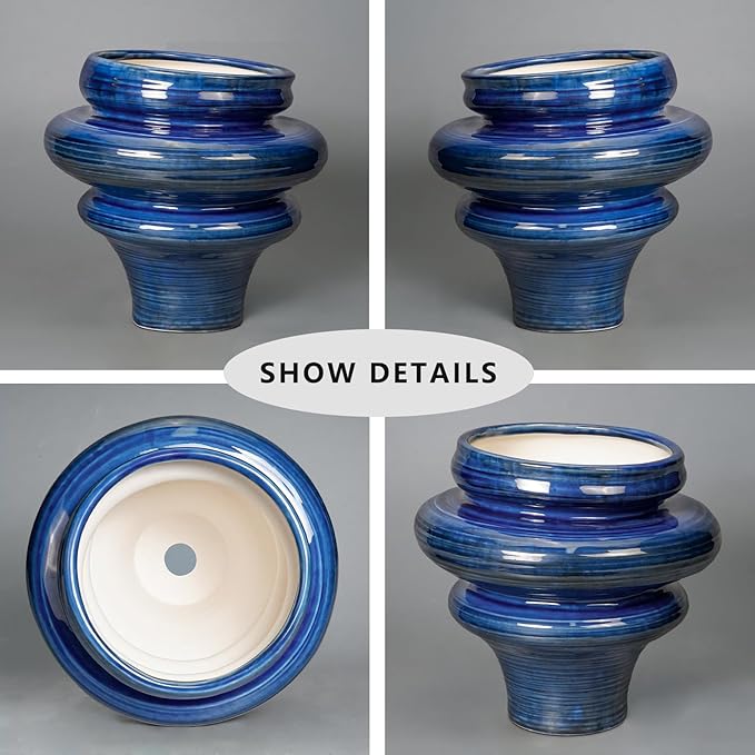 Teagas Ceramic Pots for Plants - 11 Inch Ceramic Planter with Drainage Hole, Unique Planters for Indoor Outdoor, Large Decorative Flower Pot, Home Office Room Decor, Gifts for Plants Lover, Blue