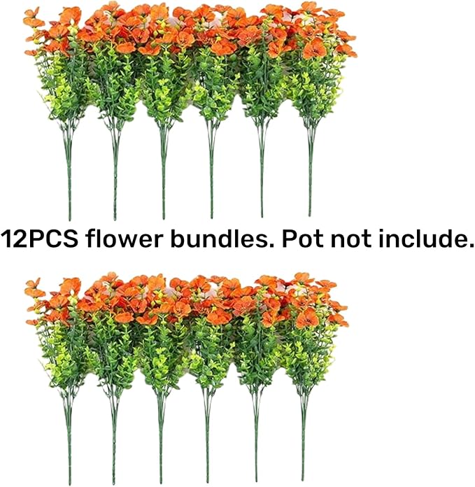 florisso Artificial Fake Fall Mums Flowers Plants for Outdoor Outside Decoration, 12 Bundles Faux Silk Orange Daisy UV Resistant Look Real for Autumn Front Door Porch Planter Patio Garden Home