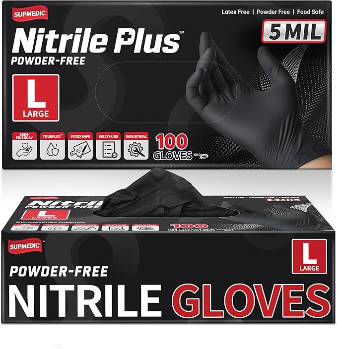 Disposable Nitrile Gloves, 5Mil Chemical Resistant Powder-Free Latex-Free Glove Exam Cook Tattoo, Black Blue 100Pcs