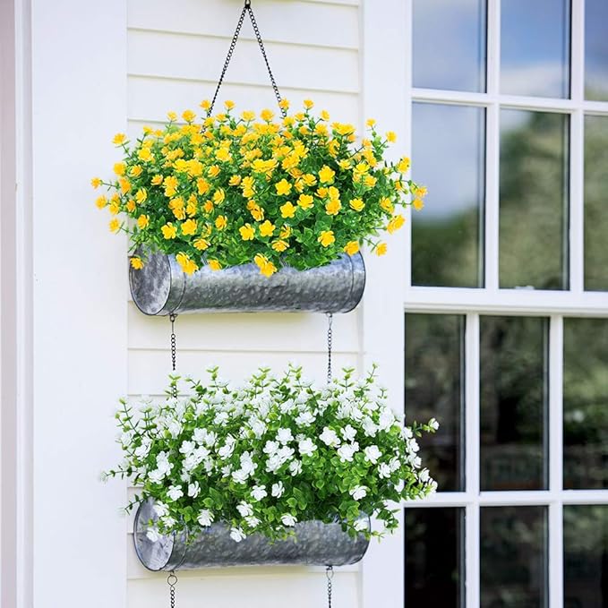 ArtBloom 24 Bundles Outdoor Artificial Flowers UV Resistant Fake Boxwood Plants, Faux Greenery for Indoor Outside Hanging Plants Garden Porch Window Box Home Wedding Farmhouse Décor (Yellow)