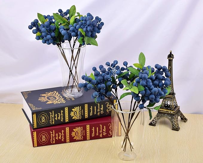 DS. DISTINCTIVE STYLE Artificial Blueberries 4 Pieces Lifelike Faux Fruit Berries Fake Flowers for Decoration (Blue)