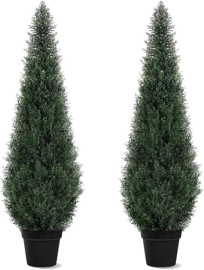 Artificial Trees for Outdoors, BUZIGUBY Artificial Cedar Topiary Trees, 4FT Topiary Trees Artificial Outdoors for Porch, Dense Arborvitae Tree for Front Door Patio Deck Balcony Yard Decor, 2 Pack