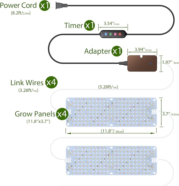 Full Spectrum 768 LEDs Grow Lights, Plant Grow Lights for Indoor Plants with Daisy Chain Function, Sunlike Spectrum,4/8/12/16/20H Timer for Seed Starting(Pack4)