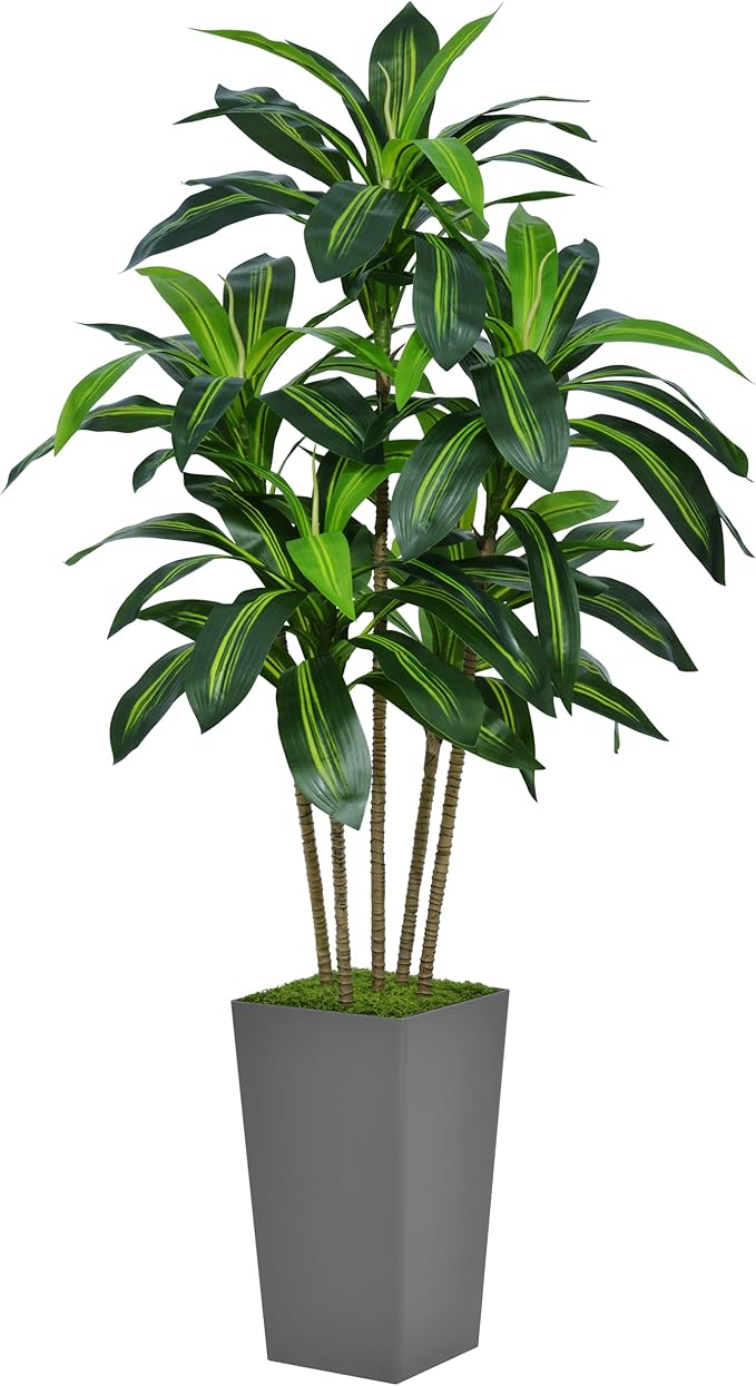 ASTIDY Artificial Dracaena Tree 5FT - Faux Tree with Gray Tall Planter - Fake Tropical Yucca Floor Plant in Pot - Artificial Silk Tree for Home Office Living Room Decor Indoor