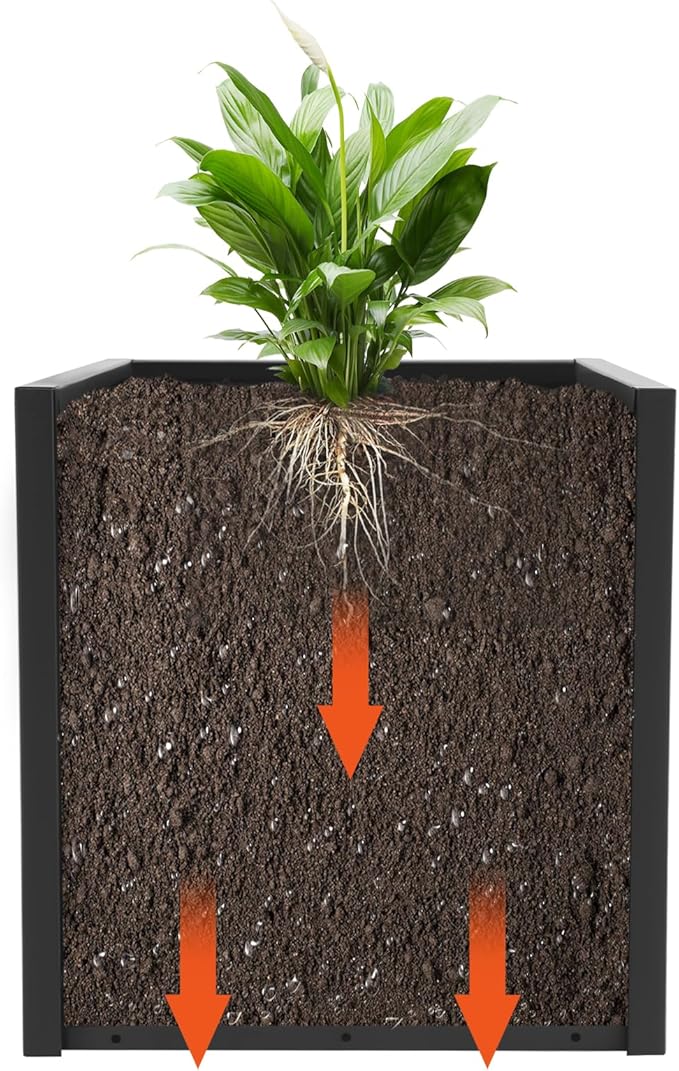 LOYALHEARTDY Steel Planter Box, 17" x 17" x 18" Square Planter Metal Box Tall Planters Heavy Duty Plant Boxes for Indoor Outdoor Tall Plants, Flowers or Shrubs (Black, 17" x 17" x 18")