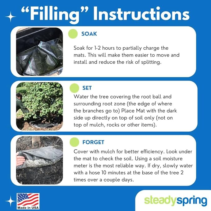 SteadySpring® Smart 30+Day Tree Watering Mat Auto Refills with Rain for Trees with ~20 in (16 in to 23 in) Root Ball - Watering Mat Plus Weed Barrier and Frost Protection Blanket (4)