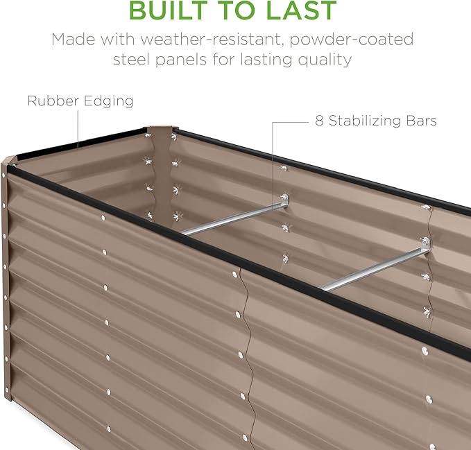 Best Choice Products 8x2x2ft Raised Outdoor Metal Garden Bed, Rectangular Planter Box for Herbs, Flowers, and Deep Root Vegetables w/ 240 Gallon Capacity - Taupe