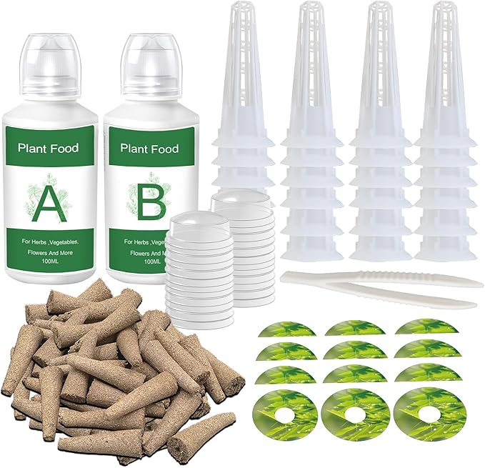 Seed Pod Kit for AeroGarden Growing System，Hydroponics Supplies with 25 Grow Sponges, 25 Grow Baskets, 25 Grow Domes, A&B Solid Nutrient Plant Food, 25 Labels and 1 Tweezer