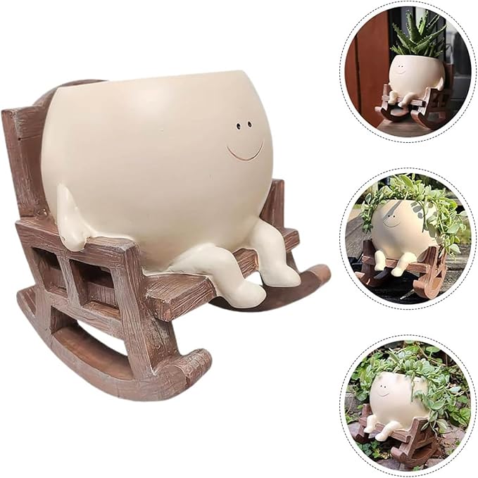 Rocking Chair Planter, Rocking Chair Planter, Cute Indoor Plant Holder for Succulents, with Drainage Hole