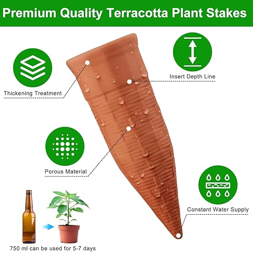 Terracotta Watering Spikes 12 Pack Plant Watering Devices Wine Bottle Automatic Plant Waterer for Vacations, Self Watering Stakes for Indoor Outdoor Plants