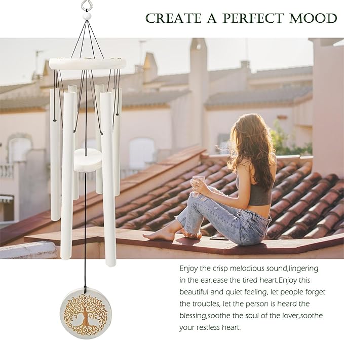 Aoedelyart Tree of Life Wind Chimes Outdoor Clearance WindChimes for Loss of Loved One,33" Memorial/Sympathy Gifts for Friend/Mother/Father,Wind Chimes for Outside Garden,Home,Yard Decor(White)
