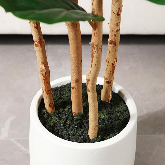 OAKRED Artificial Fiddle Leaf Fig Tree with White Planter, 6ft Tall Fake Tree with Natural Wood Trunk for Home Decor, Faux Ficus Tree Fake Moss for Indoor Office Living Room