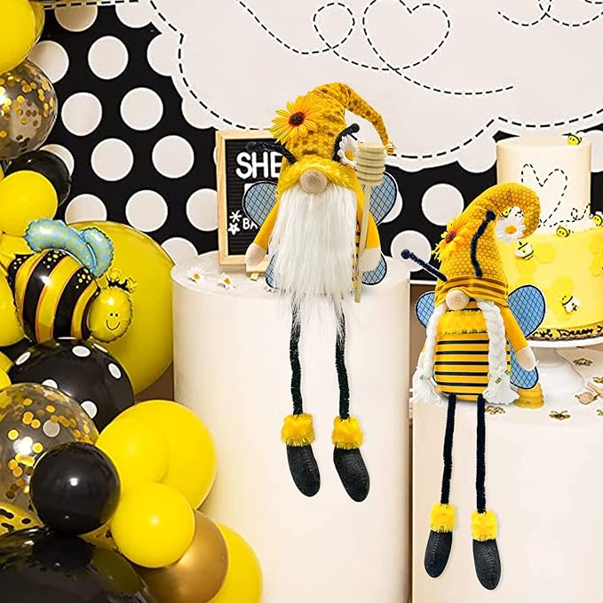 Lovinland Spring Decorations for Home - Honey Bumble Bee Sunflower Plush Stuffed Gnomes Doll - Summer Gnome Gifts for Women - Bee Decor Indoor