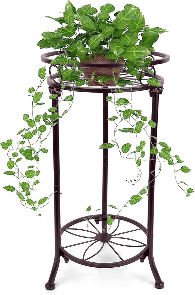 YHIJURS 2 Tiers Plant Stand Indoor Outdoor, 20.3'' Metal Tall Potted Plant Flower Stands,Heavy Duty Rustproof Corner Display Rack, Flower Pot Shelf Planter Holder Decor for Home Garden Office-Bronze