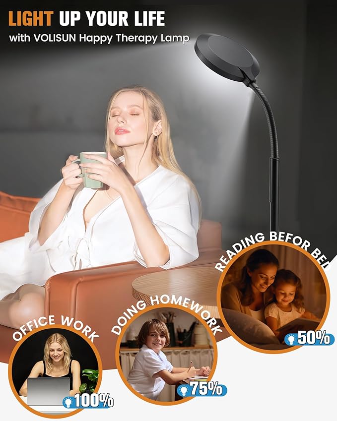 10000 Lux Light Therapy Lamp, Sunlight Therapy Lamps with 3 Color Temperatures &Dimmable &Timer, Full Spectrum &UV-Free Happy Lamp Light Therapy with Remote, Daylight Lamps for Home(Black, Table Lamp)