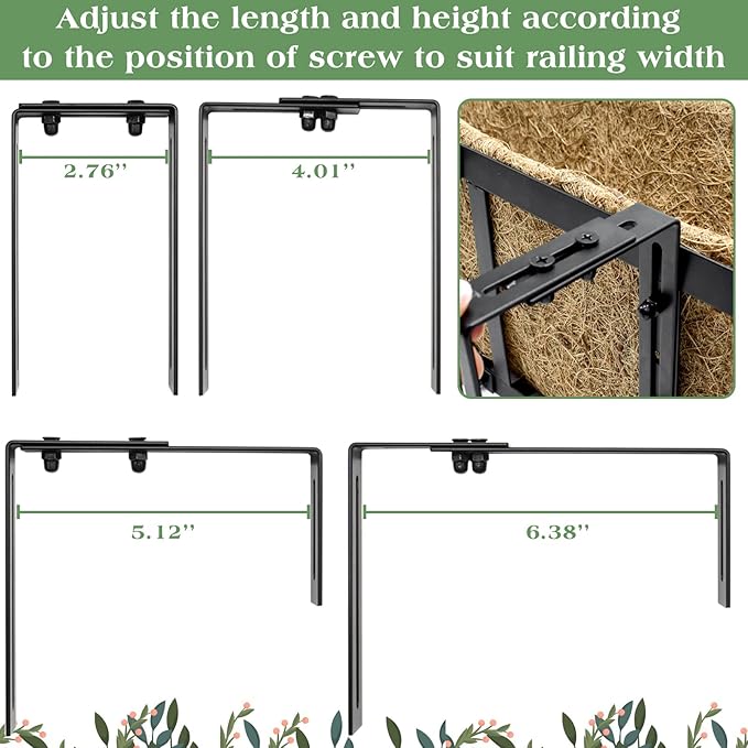 ZeeDix 24 Inch Metal Window Box for Railings, 2 Pack Over Railing Planter Boxes with Coco Liners, Hanging Flower Box Planters for Outdoor Fence Deck Porch Balcony & Patio