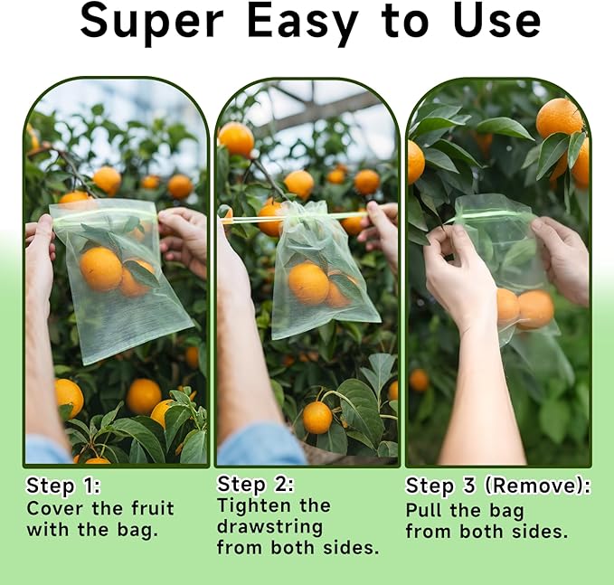 100PCS Fruit Protection Bags with Drawstring, 6x8 Inch Green Organza Produce Bags for Fruit Trees, Mesh Netting for Garden Protection