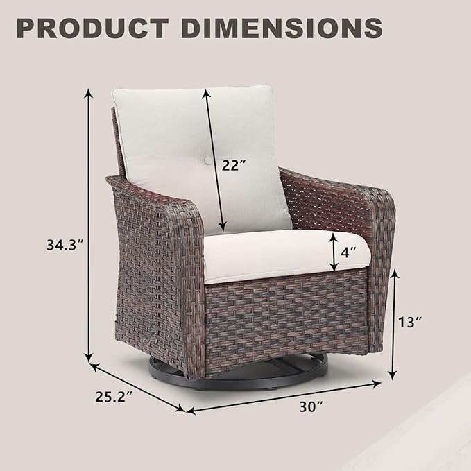 Rilyson Outdoor Patio Swivel Rocker Chairs - 4 PC Wicker Rattan Patio Rocking Glider Chair Set with High Back,Comfy Cushions and Deep Seating for Porch Deck Backyard Garden(Brown/Beige)