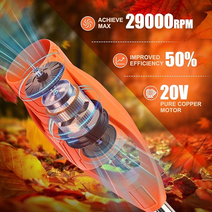 Cordless Leaf Blower, Handheld Leaves Blower Extendable Pole Folding Leaf Blower 29000RPM 400W with 2 X 3000mAh Battery for Snow Dust Leaves Removal Lightweight Portable