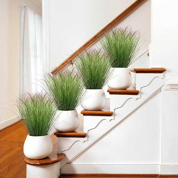 LUZOGA 100Pcs Artificial Grass Plants Faux Shrubs Wheat Grass Fake Tall Grass Plants for Outdoor Decor Greenery Stems Weed for Room Indoor Home Decor（Green Red Tail