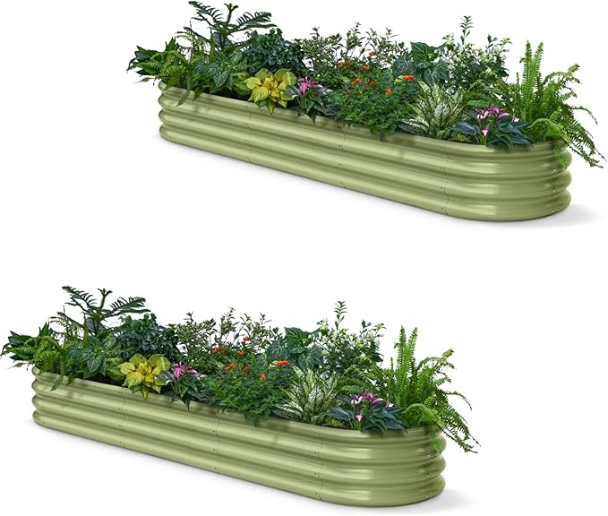 2-Pack Galvanized Raised Garden Bed 8x2x1ft - 12" Tall Metal Planter for Outdoor Plants Vegetables, Metal Garden Box with Stainless Steel Hardware, and Rust-Resistant Coating - Moss Green
