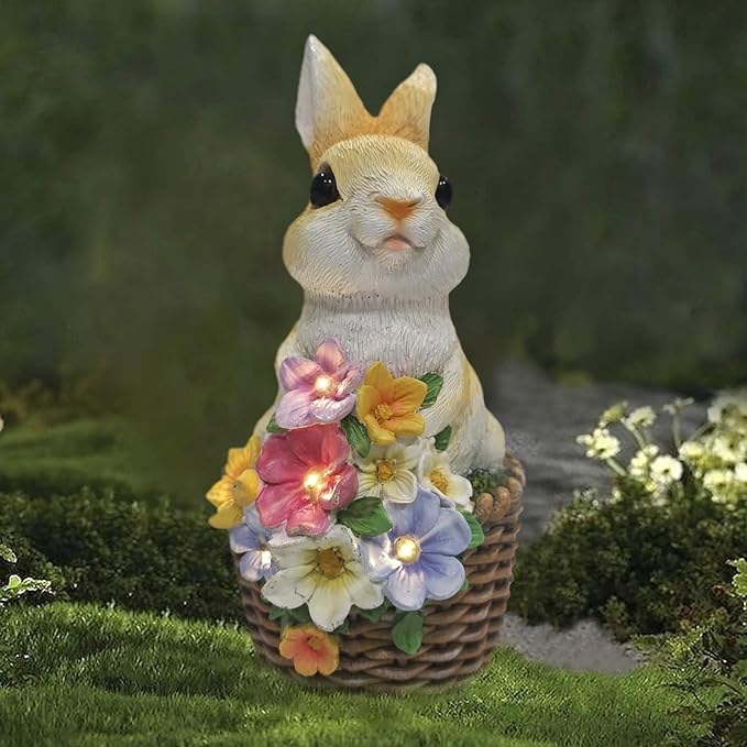 Solar Garden Statue LED Outdoor Garden Decor Funny Animal Sculpture for Yard Patio Lawn Weatherproof Resin Birthday Art Gift（Rabbit）