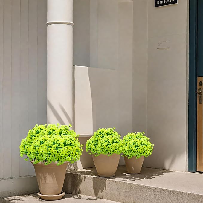 VDVST Artificial Flowers for Outdoors,UV Resistant Artificial Outdoor Flowers,Not-Fading Faux Flowers for Outdoor Planters Front Door Porch Yard Patio Garden Home Decor,12 Bundles (Yellow)